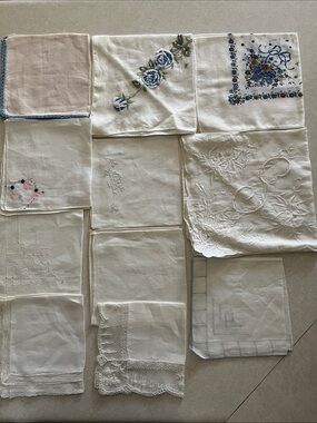 Vintage Linen Napkins with Blue Embroidery
